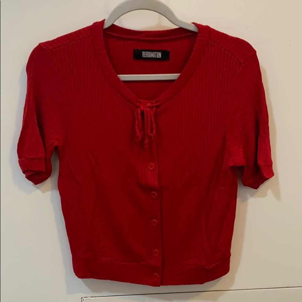 Red Cropped Reformation Top